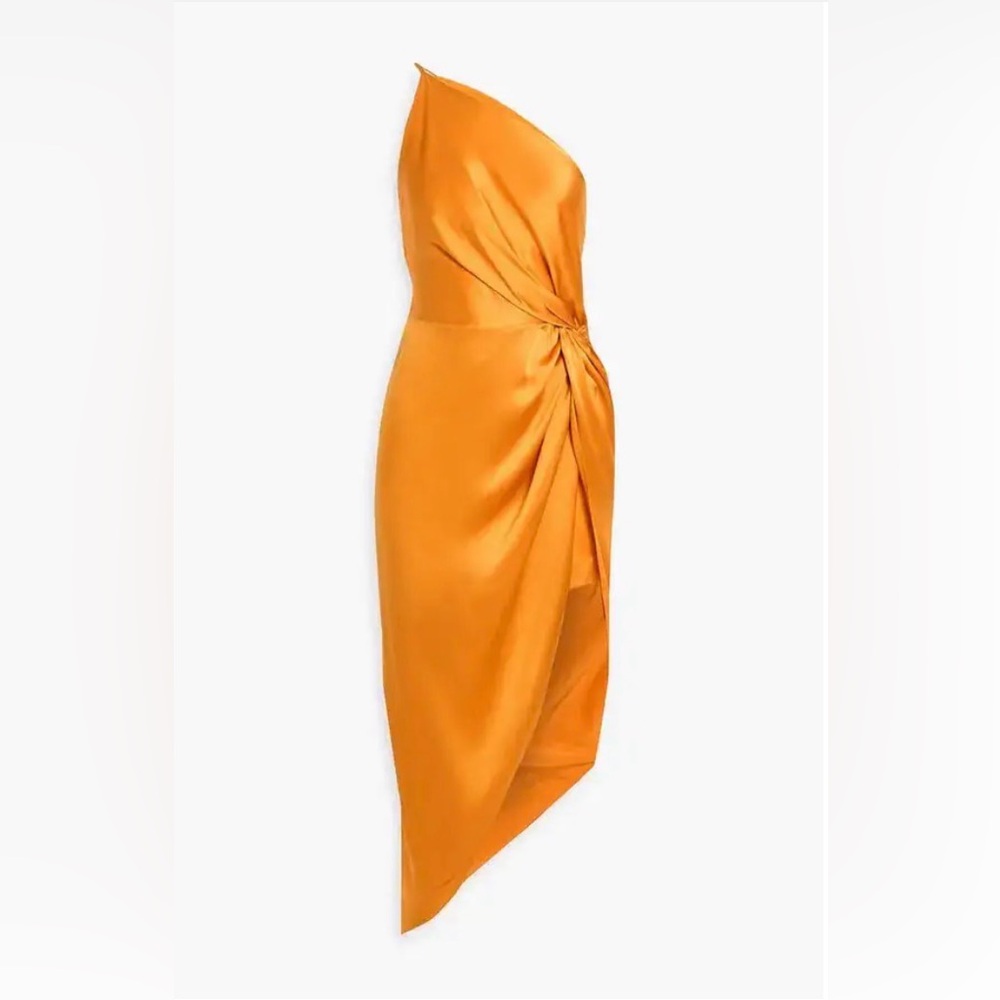 Michelle Mason One Shoulder Twisted Silk Satin Dress